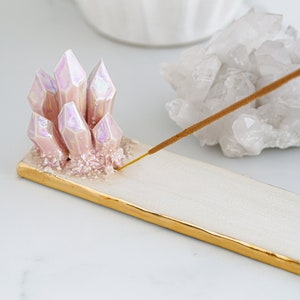 Crystal Incense Holder Handmade ceramic incense holder for an artistic way to burn your incense with a touch of natural beauty image 4
