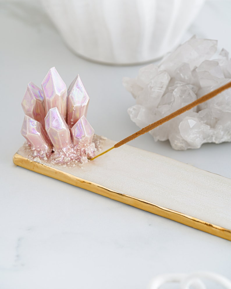 Crystal Incense Holder Handmade ceramic incense holder for an artistic way to burn your incense with a touch of natural beauty image 4