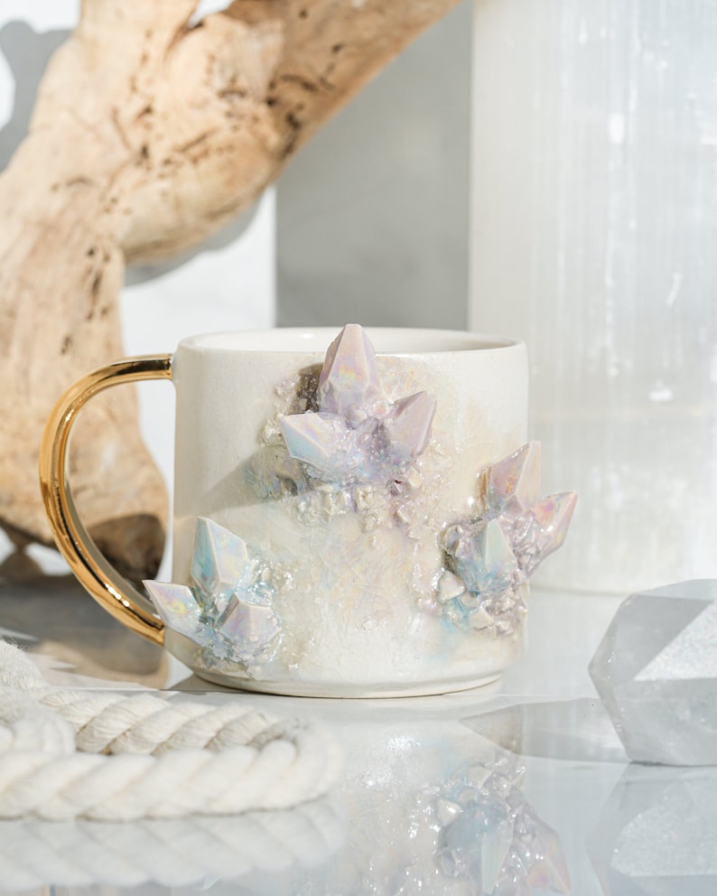 Aura Prism Crystal Lite Mug Handmade mug for a unique and artistic way to enjoy your favorite hot beverage with a touch of natural beauty image 1