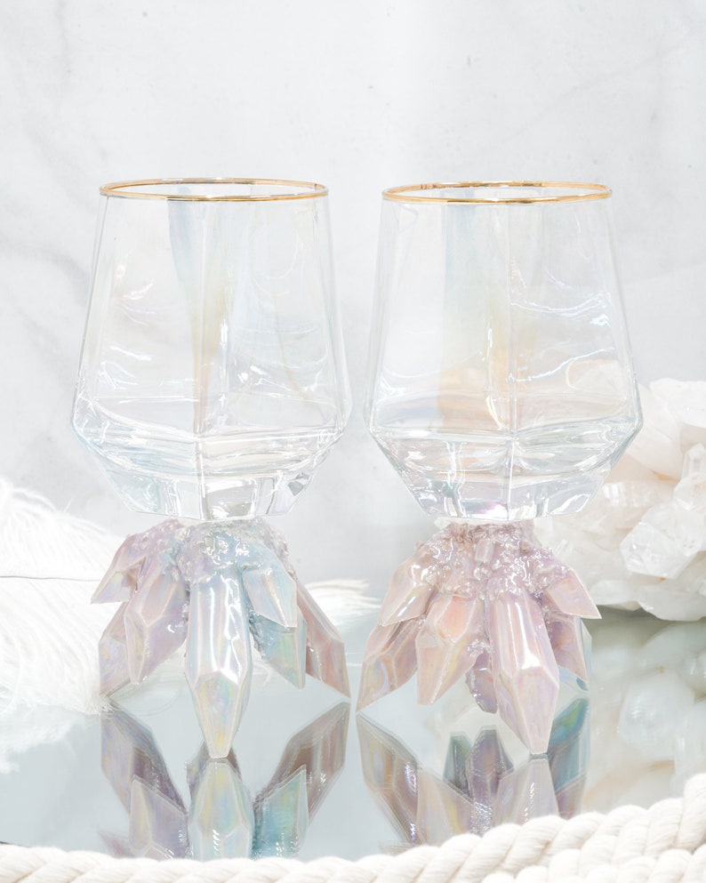 Aura Prism Crystal Rocks Glasses Set of Two Handmade ceramic crystal based rocks glasses, adding elegance to your table setting image 4