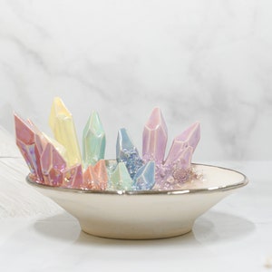 6 Rainbow Crystal Dish Handmade ceramic crystal dish for a unique and elegant jewelry holder image 9