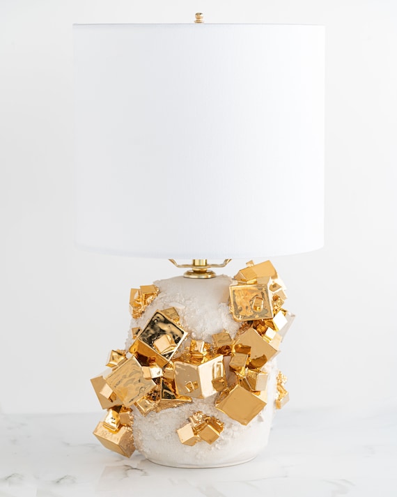 22kt Gold "Pyrite" Table Lamp | Handmade ceramic 22k gold pyrite lamp for a luxurious and natural lighting accent