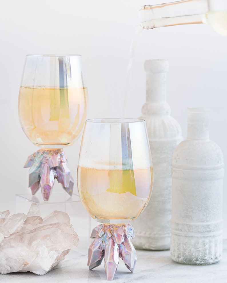 Aura Prism Crystal Champagne Flutes Set of Two Handmade ceramic crystal based champagne flutes, adding elegance to the table setting image 3