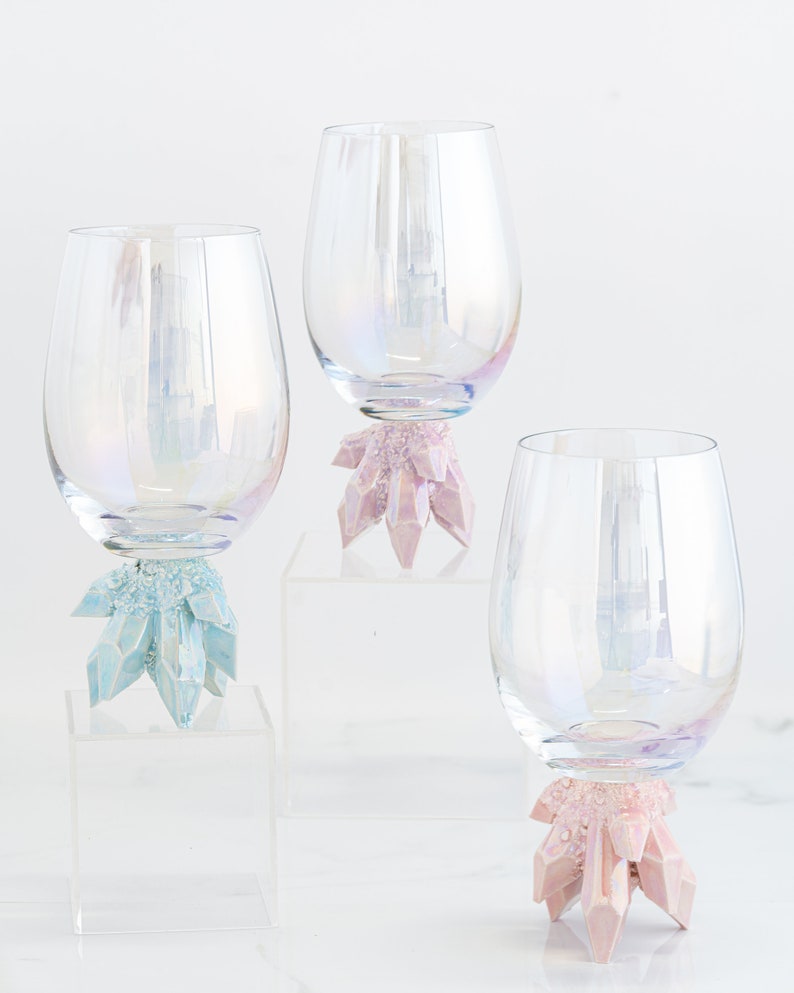 Crystal Cluster Wine Glasses CHOOSE YOUR COLOR Handmade ceramic crystal based wine glasses, adding elegance to your table setting image 4