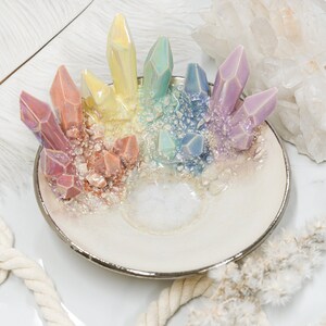 6 Rainbow Crystal Dish Handmade ceramic crystal dish for a unique and elegant jewelry holder image 5