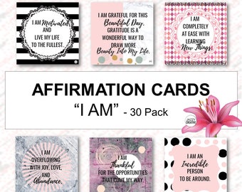 Affirmation Cards, "I AM", Set Of 30, Positive Affirmations, Daily Affirmation, Inspirational Quote Cards, Digital, Instant Download