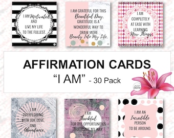 Affirmation Cards, "I AM", Set Of 30, Positive Affirmations, Daily Affirmation, Inspirational Quote Cards, Digital, Instant Download