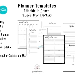 Planner Templates, Canva Editable, Monthly-Weekly-Daily-Goal Planner, To Do List, Notes, Size 8.5x11 - 6x9 - A5 image 2