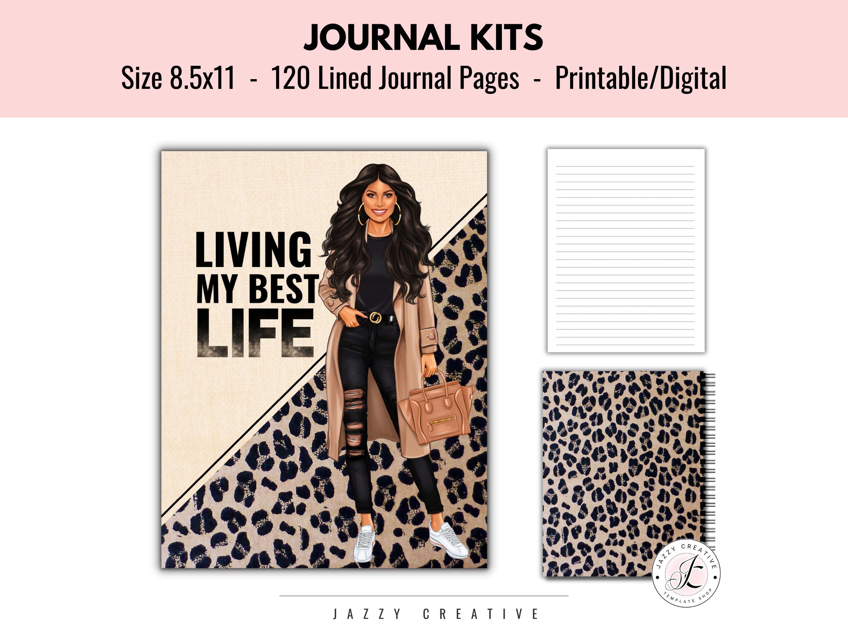 Journal Kit, Living My Best Life Journal Cover, Planner Cover, 120 Lined Journal Pages, Size 8.5x11, Printable And Digital, Digital Download