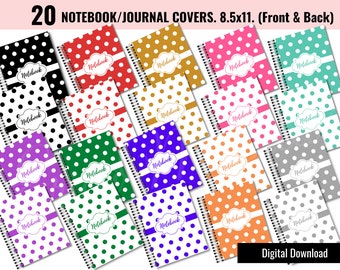 20 Printable Notebook/Journal Front And Back Covers, Polka Dot, Size 8.5x11, PNG & PDF Files, Digital Download, Personal Or Commercial Use