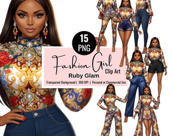 15 Fashion Girl Clip Art, Digital Stickers, Stylish Woman PNG Bundle, Planner Stickers, Elegant Luxury Illustrations