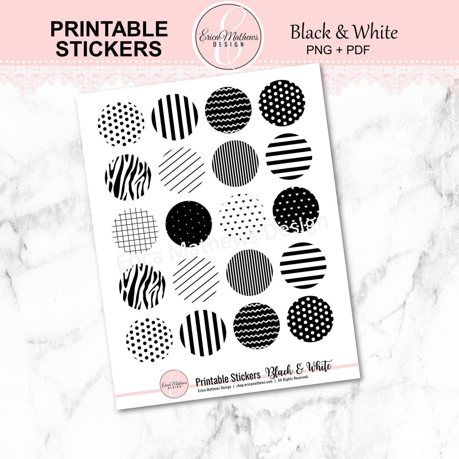 Printable Stickers Printable Planner Stickers Black & White | Etsy