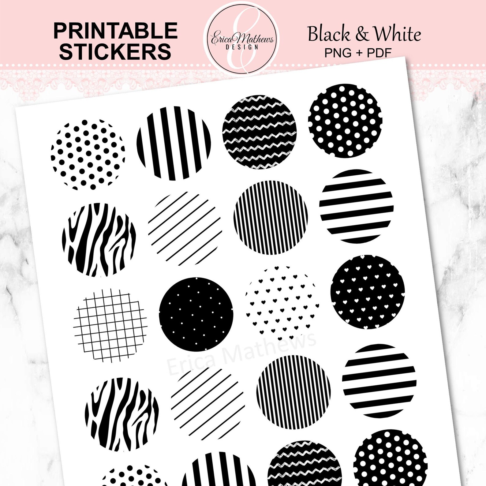 Printable Stickers Printable Planner Stickers Black & White | Etsy