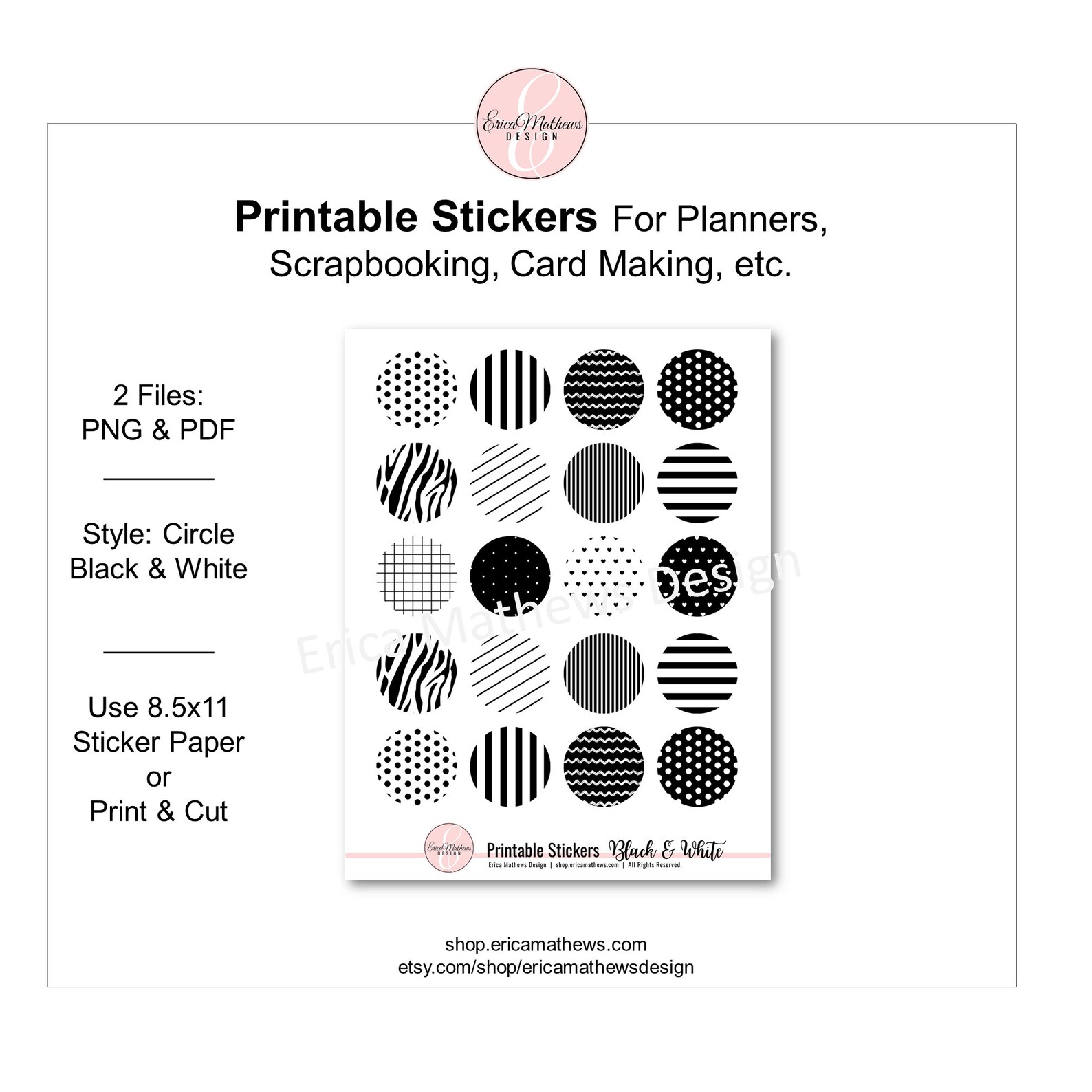 Printable Stickers Printable Planner Stickers Black & White | Etsy