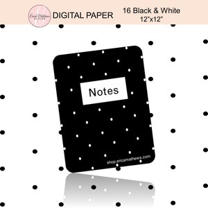 Digital Paper, Black & White, 16 Pack, Scrapbook Paper, Digital Backgrounds, 12x12, Instant Download image 3