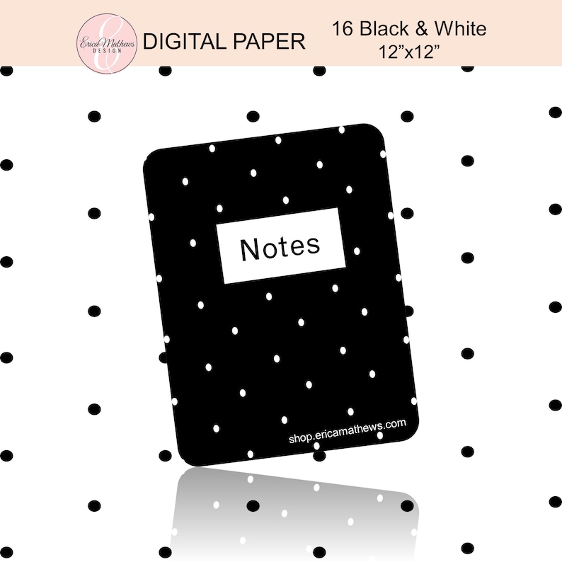Digital Paper, Black & White, 16 Pack, Scrapbook Paper, Digital Backgrounds, 12x12, Instant Download image 3