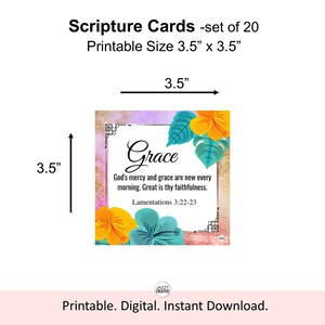 Scripture Cards, Set Of 20, Floral Printables, Bible Verse Cards, Inspirational Cards, Size 3.5x 3.5, Digital, Instant Download image 4