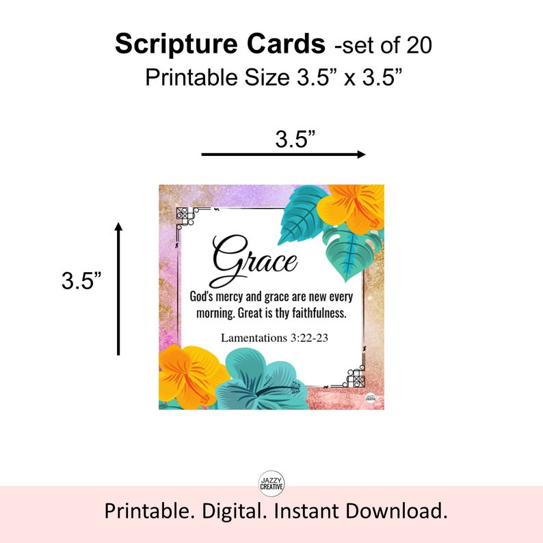 Scripture Cards, Set Of 20, Floral Printables, Bible Verse Cards, Inspirational Cards, Size 3.5x 3.5, Digital, Instant Download image 4