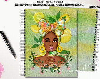 Printable Journal Cover, Notebook Covers, Lemon Lady, Planner Dashboard, 8.5x11, Digital Download, Personal Or Commercial Use