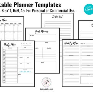 Planner Templates, Canva Editable, Monthly-Weekly-Daily-Goal Planner, To Do List, Notes, Size 8.5x11 - 6x9 - A5 image 3