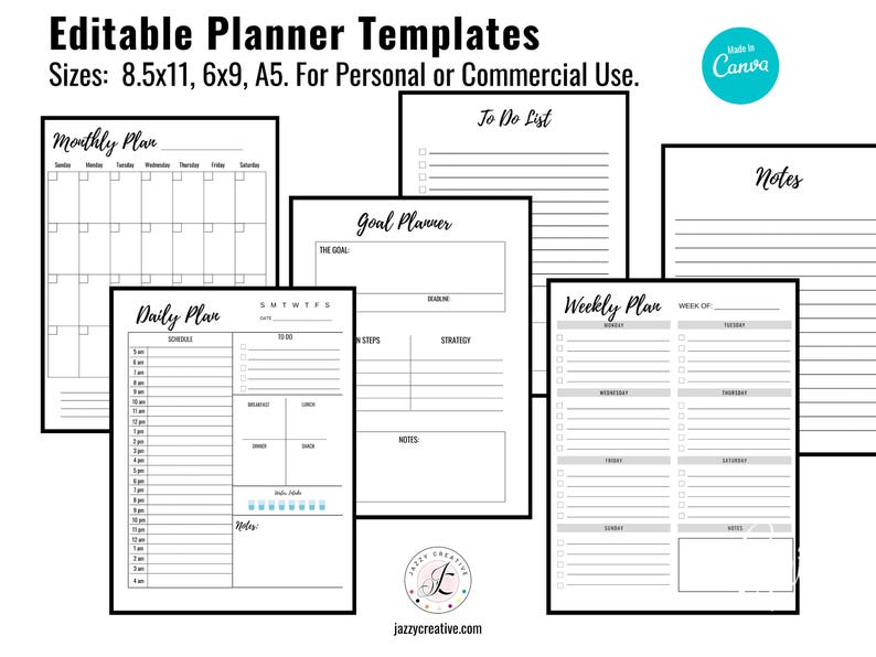 Planner Templates, Canva Editable, Monthly-Weekly-Daily-Goal Planner, To Do List, Notes, Size 8.5x11 - 6x9 - A5 image 3