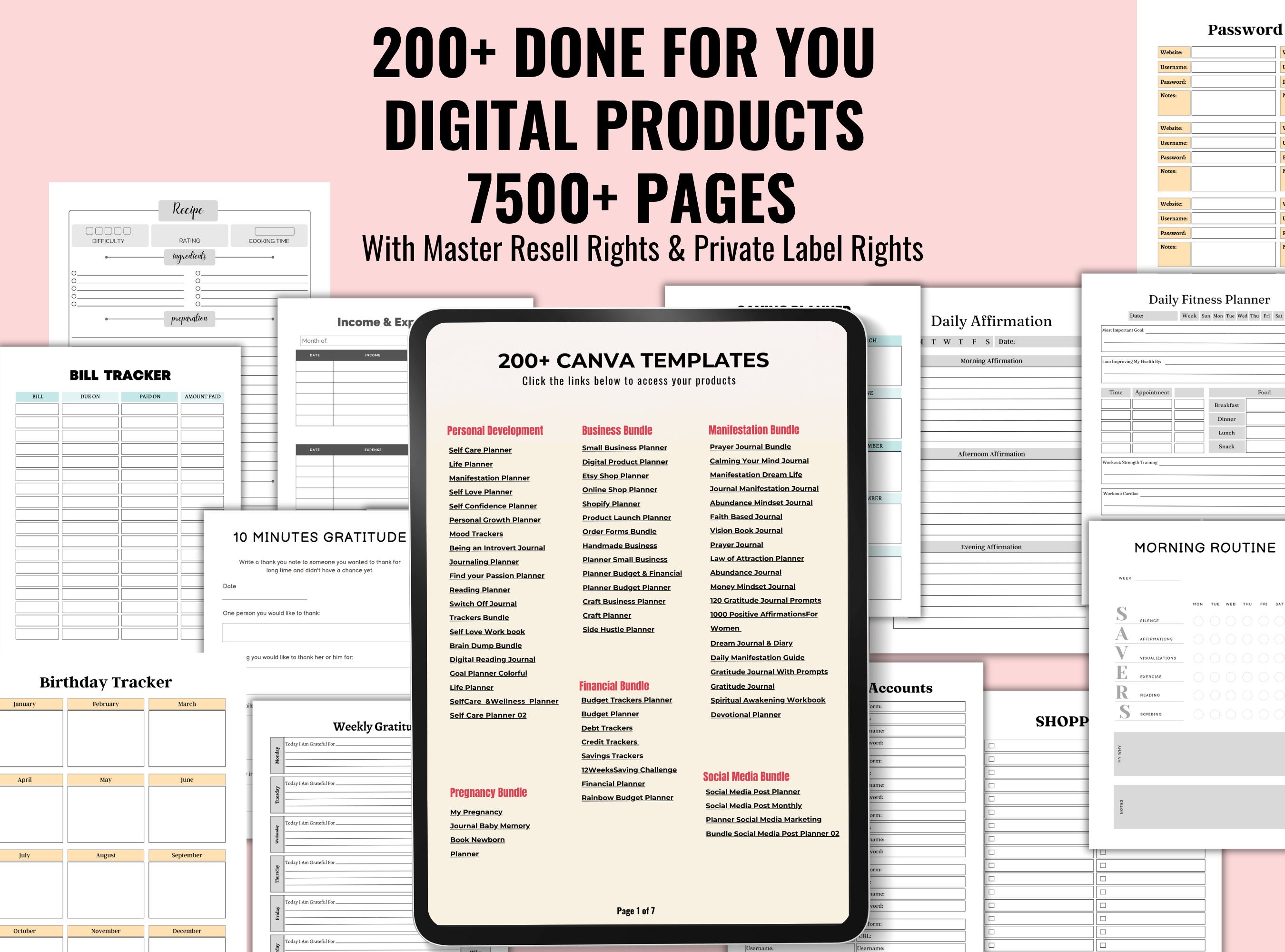 200 Done for You Digital Products, Mega PLR Bundle, 7500 Pages, Canva ...