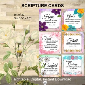 Scripture Cards, Set Of 20, Floral Printables, Bible Verse Cards, Inspirational Cards, Size 3.5x 3.5, Digital, Instant Download image 3