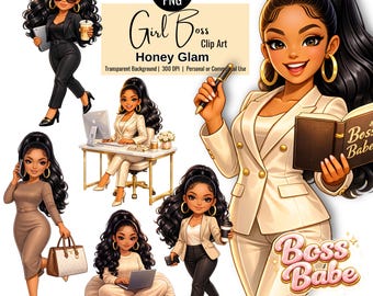 6 Girl Boss Clip Art, Boss Babe Digital Stickers, Digi Doll Bundle, Digital Download