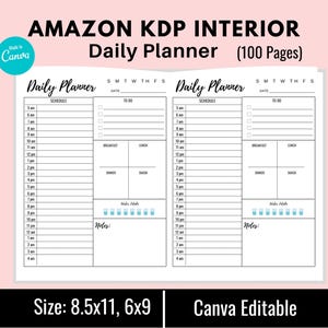 KDP Daily Planner Interior, 100 Pages, Canva Editable, Ready To Upload, PDF, Low Content Book, 8.5x11 and 6x9