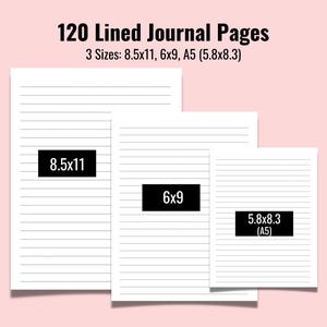 120 pagine di diario a righe, carta per quaderni a righe, libri a basso contenuto, diari, pianificatori, 3 dimensioni 8,5x11 - 6x9 - A5, uso personale o commerciale