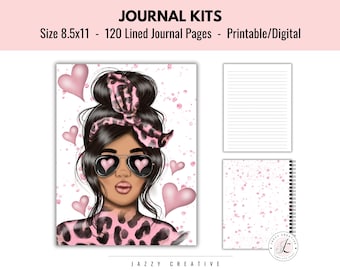 Journal Kits, Journal Cover, Planner Notebook Cover, 120 Lined Journal Pages, Size 8.5x11, Printable And Digital, Digital Download