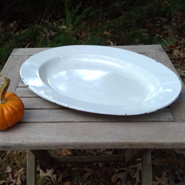 Vintage White Enamel Platter Serving Tray BUMPER HARVEST As Is www.etsy.com/shop/K1VINTAGE