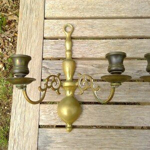 Vintage Brass Metal WALL SCONCES Candle Holders Pair App 9 Tall Two Arm Candlestick Holders Dining Livingroom www.etsy.com/shop/K1VINTAGE image 2