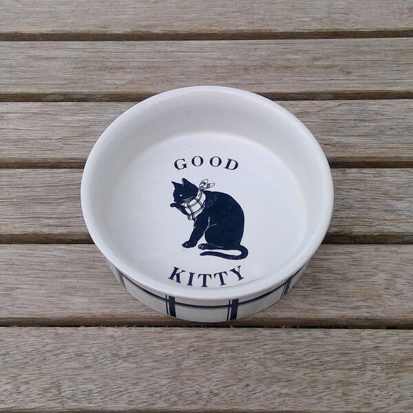 Vintage GOOD KITTY Food Bowl Curzon Ceramic Pet Crock Water Dish Black and White Cat Owner Gift Nice www.etsy.com/shop/K1VINTAGE