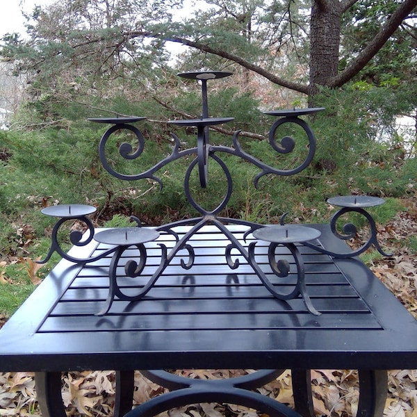 Vintage x LARGE 8 Pillar Candle Holder Black Wrought Iron / Metal Candelabra Fireplace Insert Patio Decor www.etsy.com/shop/K1VINTAGE