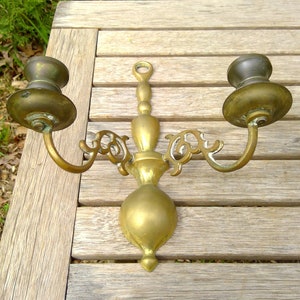 Vintage Brass Metal WALL SCONCES Candle Holders Pair App 9 Tall Two Arm Candlestick Holders Dining Livingroom www.etsy.com/shop/K1VINTAGE image 4