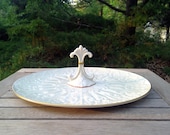 Large Serving Tray Ivory 24K Gold Trim LENOX Tidbit Tray Chateau Collection Center Handle Tray Embossed Scrolls Leaves Vintage As Is