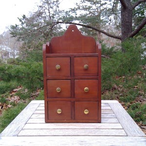 Vintage Wood Spice CABINET Rack BRASS Knobs Apothecary Cabinet 6 Drawers Top Shelf Hangs Or Sits Sturdy www.etsy.com/shop/K1VINTAGE
