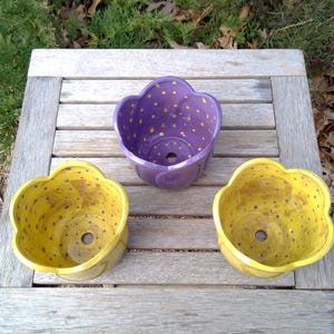 Vintage Tulip PLANTERS SET Of 3 Planting Pots HandPainted Polka Dots Inside & Grass Exterior Drainage Holes Nice www.etsy.com/shop/K1VINTAGE