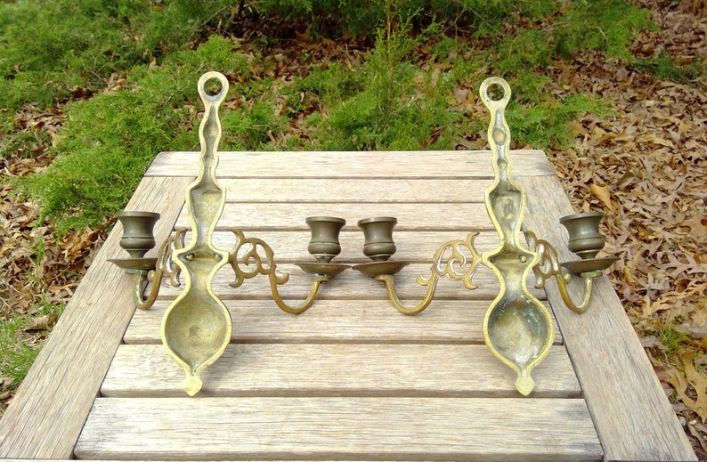 Vintage Brass Metal WALL SCONCES Candle Holders Pair App 9 Tall Two Arm Candlestick Holders Dining Livingroom www.etsy.com/shop/K1VINTAGE image 10