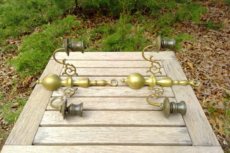 Vintage Brass Metal WALL SCONCES Candle Holders Pair App 9 Tall Two Arm Candlestick Holders Dining Livingroom www.etsy.com/shop/K1VINTAGE image 9