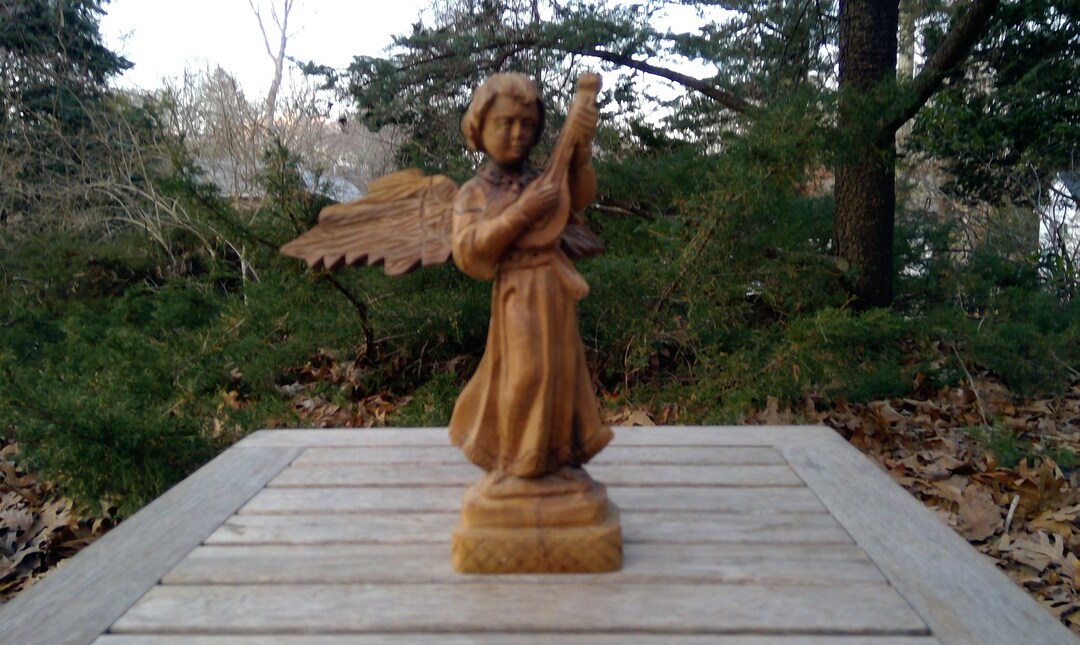 Antique WOOD ANGEL STATUE Figurine Folk Art Hand Carved Angel Etsy