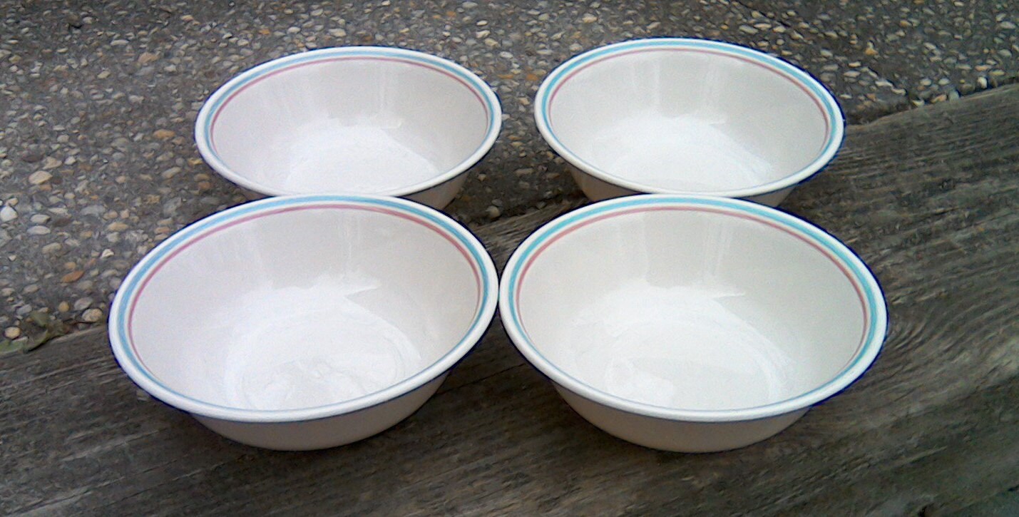 Cereal Bowls Corelle Pink Blue Stripe Rim Cereal Bowls Forever Etsy