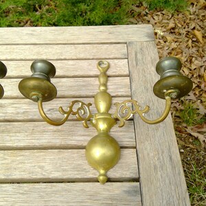 Vintage Brass Metal WALL SCONCES Candle Holders Pair App 9 Tall Two Arm Candlestick Holders Dining Livingroom www.etsy.com/shop/K1VINTAGE image 5