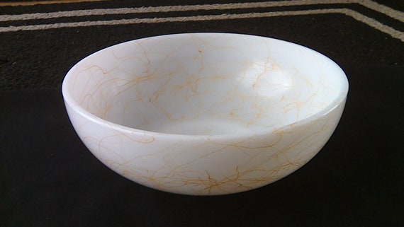 Orange /& White Serving Bowl Milk Glass Mixing Bowl likely Hazel Atlas Vintage MidCentury Modern Butterscotch Spaghetti String Drizzle Bowl