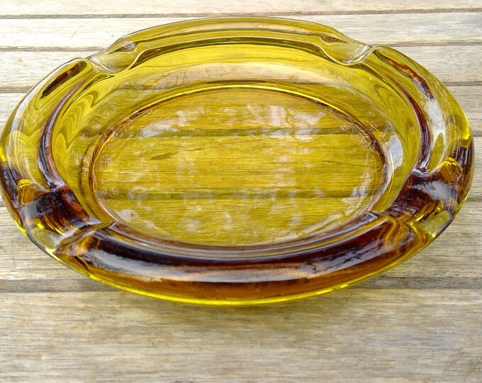 Vintage LARGE GLASS ASHTRAY Mid Century Cigar Ashtray App 8 in Thick