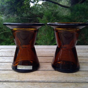 Vintage DANSK Glass CANDLE Holders Candlesticks IHQ Jens Quistgaard Finland Amber Brown Orig Sticker mcm Nice www.etsy.com/shop/K1VINTAGE