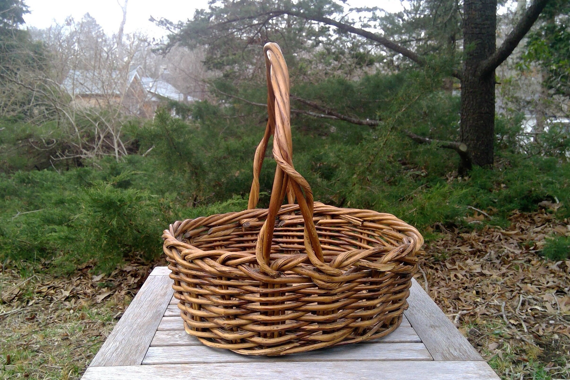 Vintage LARGE BASKET HANDLE Wicker Easter Egg Basket 16 In Etsy