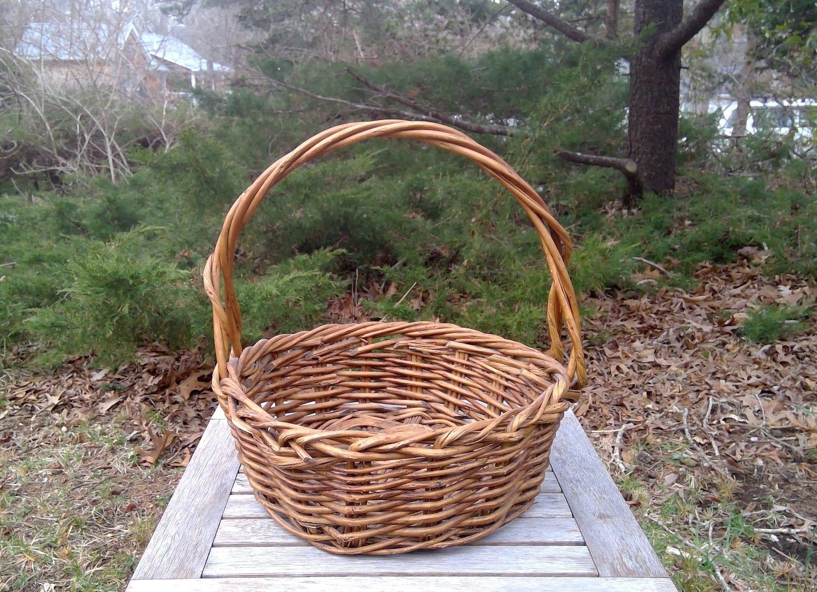 Vintage LARGE BASKET HANDLE Wicker Easter Egg Basket 16 In Etsy