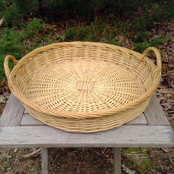 Vintage X LARGE Wicker BASKET Round Flat Woven Tray With Handles App 18 In Fanner Basket Farmhouse Centerpiece www.etsy.com/shop/K1VINTAGE